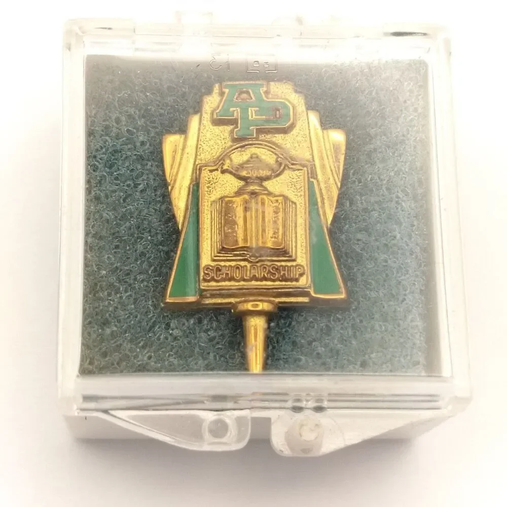 Vintage AP Scholarship Award Pin Tie Tack Gold Green Enamel Academic Education